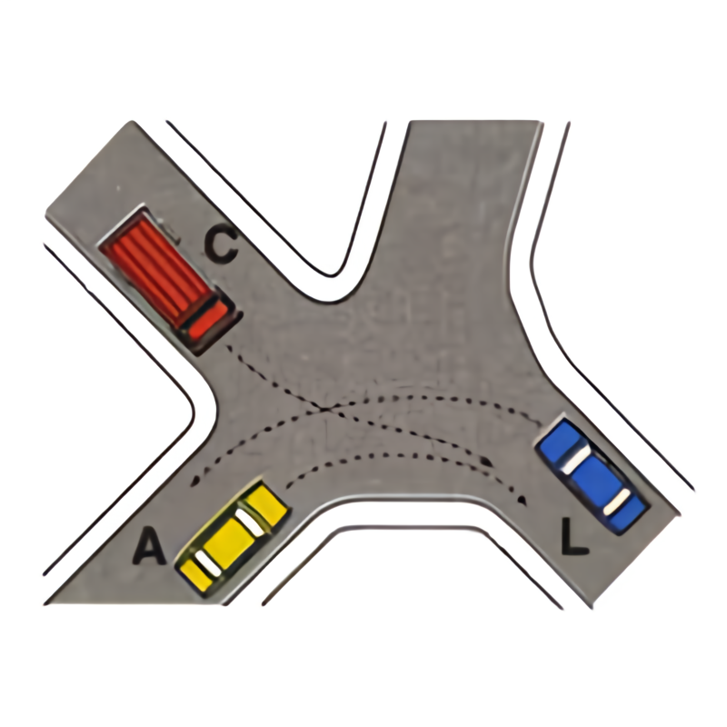 Incrocio con veicoli A, C e L: ordine A, C, L