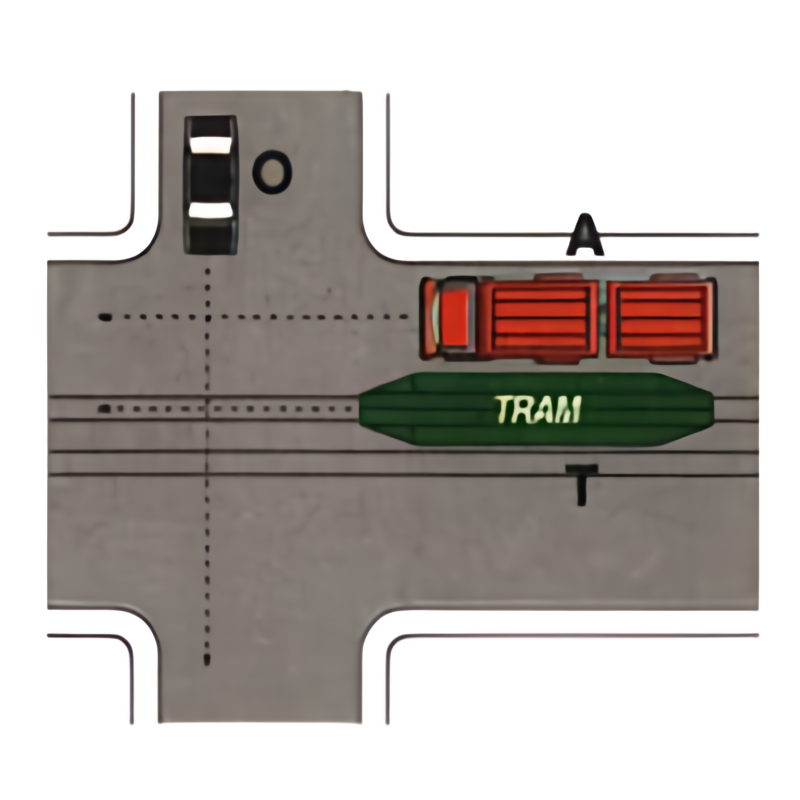 Incrocio con tram T e veicoli O e A